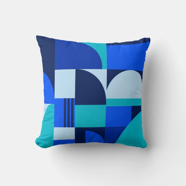 Modern Abstract Blue Geometric Shapes Pattern Cushion (Front)