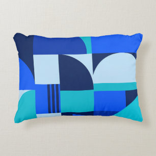 Modern Abstract Blue Geometric Shapes Pattern Decorative Cushion
