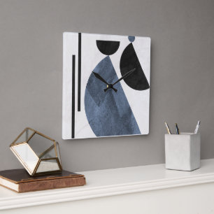Modern Abstract Blue Geometric Square Wall Clock 