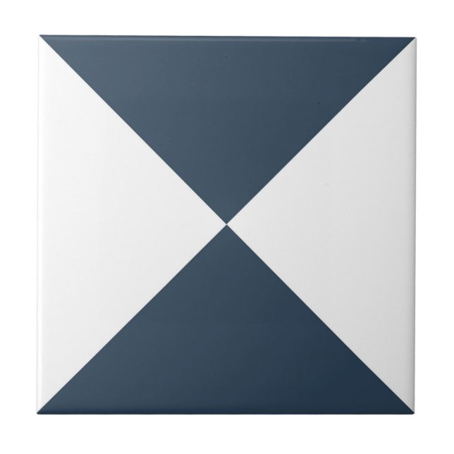 Modern Abstract Blue Geometric Triangle Pattern Ceramic Tile (Front)