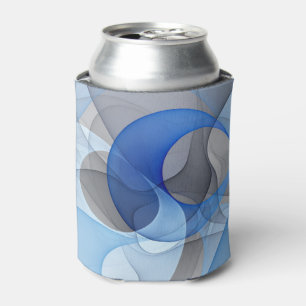 Modern Abstract Blue Gray Fractal Art Graphic Can Cooler