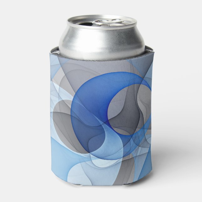Modern Abstract Blue Gray Fractal Art Graphic Can Cooler (Can Front)