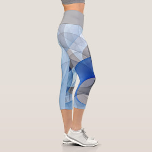 Modern Abstract Blue Gray Fractal Art Graphic Capri Leggings