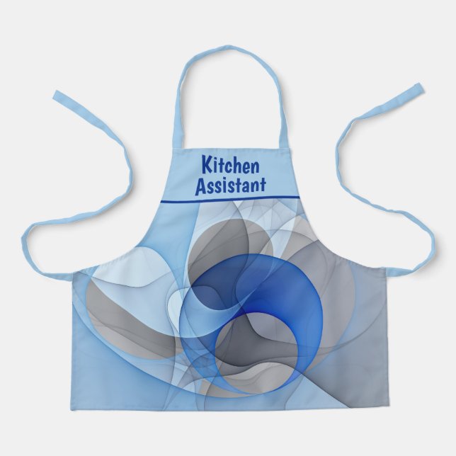Modern Abstract Blue Grey Fractal Art Graphic Apron (Front)
