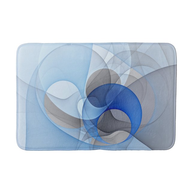 Modern Abstract Blue Grey Fractal Art Graphic Bath Mat (Front)
