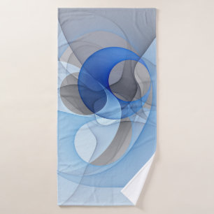 Modern Abstract Blue Grey Fractal Art Graphic Bath Towel