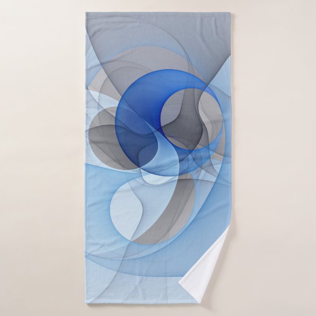 Modern Abstract Blue Grey Fractal Art Graphic Bath Towel (Bath Towel)