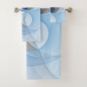 Modern Abstract Blue Grey Fractal Art Graphic Bath Towel Set