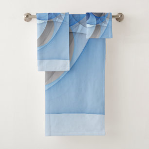 Modern Abstract Blue Grey Fractal Art Graphic Bath Towel Set