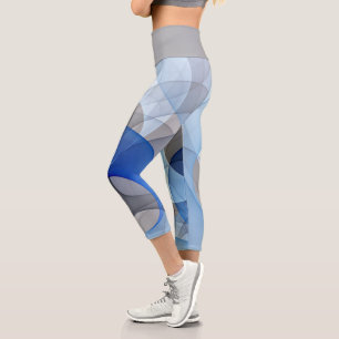 Modern Abstract Blue Grey Fractal Art Graphic Capri Leggings