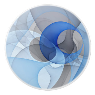 Modern Abstract Blue Grey Fractal Art Graphic Ceramic Knob