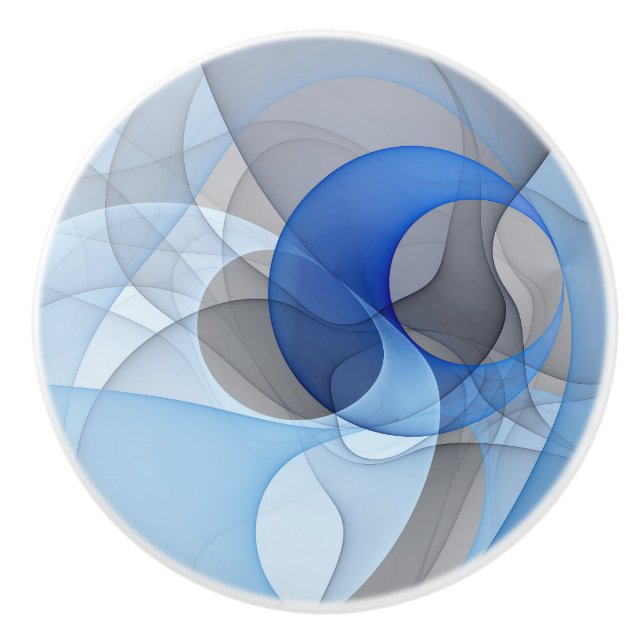 Modern Abstract Blue Grey Fractal Art Graphic Ceramic Knob (Front)
