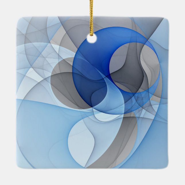 Modern Abstract Blue Grey Fractal Art Graphic Ceramic Ornament (Back)