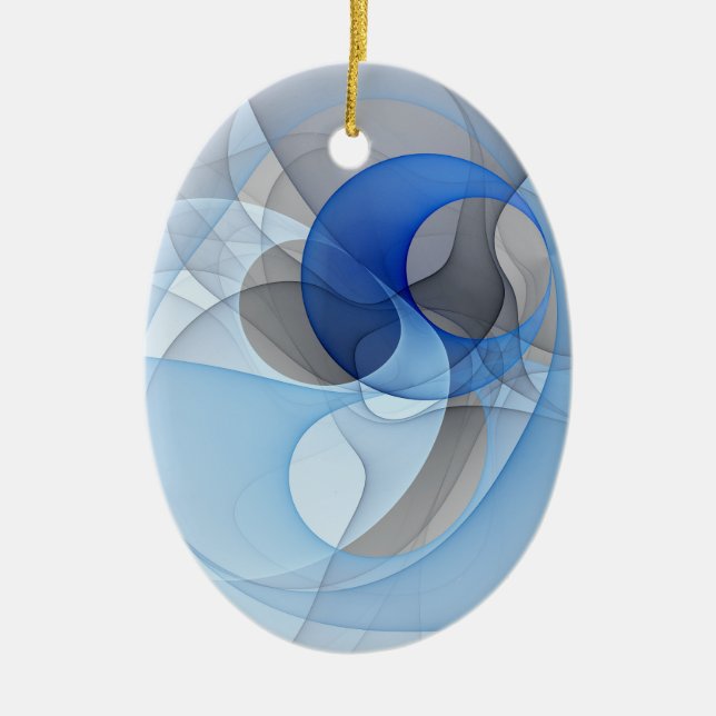 Modern Abstract Blue Grey Fractal Art Graphic Ceramic Ornament (Front)