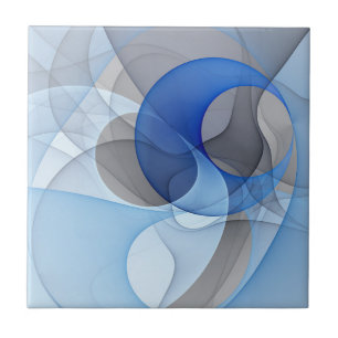 Modern Abstract Blue Grey Fractal Art Graphic Ceramic Tile