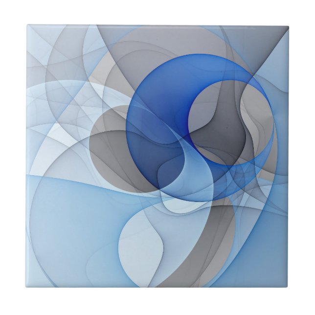 Modern Abstract Blue Grey Fractal Art Graphic Ceramic Tile (Front)