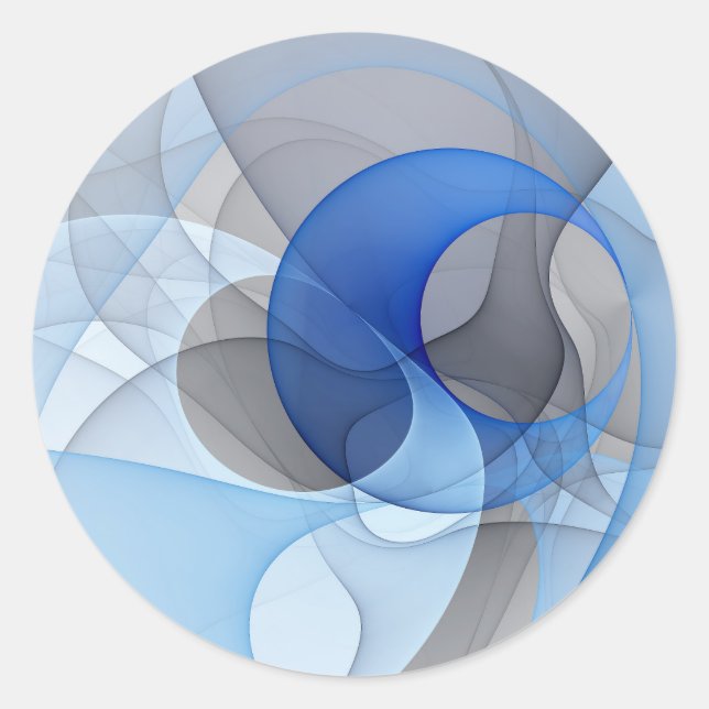 Modern Abstract Blue Grey Fractal Art Graphic Classic Round Sticker (Front)