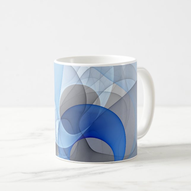 Modern Abstract Blue Grey Fractal Art Graphic Coffee Mug (Front Right)