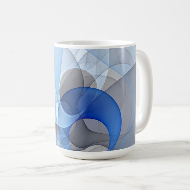 Modern Abstract Blue Grey Fractal Art Graphic Coffee Mug (Front Right)
