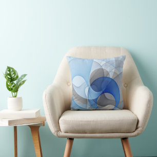 Modern Abstract Blue Grey Fractal Art Graphic Cushion