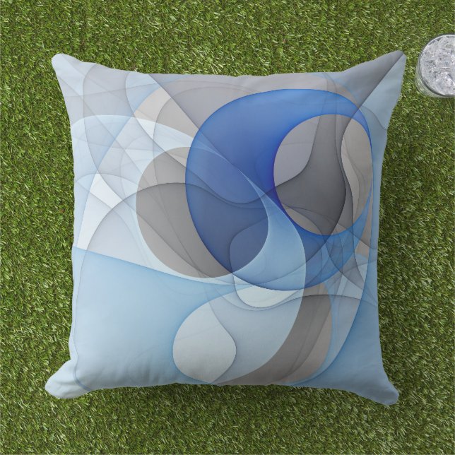 Modern Abstract Blue Grey Fractal Art Graphic Cushion (Grass)