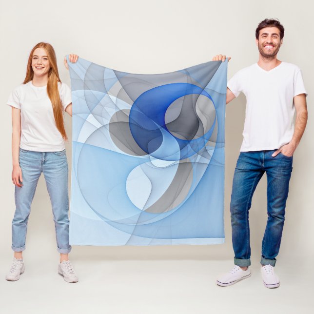 Modern Abstract Blue Grey Fractal Art Graphic Fleece Blanket (In Situ)