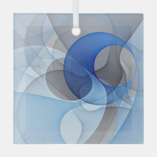 Modern Abstract Blue Grey Fractal Art Graphic Glass Tree Decoration