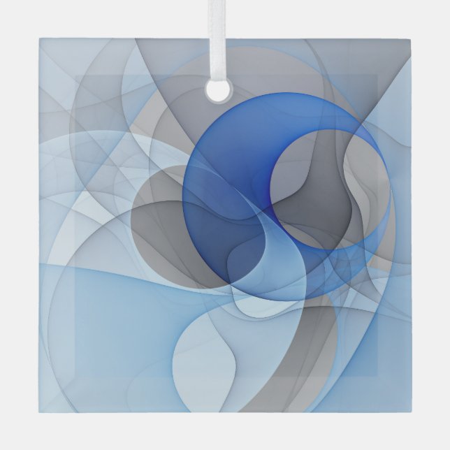 Modern Abstract Blue Grey Fractal Art Graphic Glass Tree Decoration (Front)