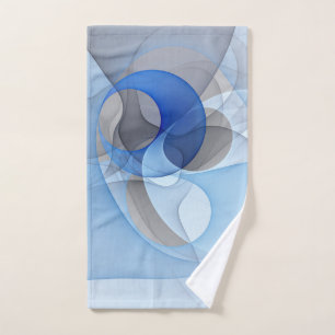 Modern Abstract Blue Grey Fractal Art Graphic Hand Towel