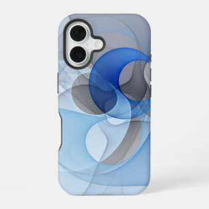 Modern Abstract Blue Grey Fractal Art Graphic iPhone 16 Case