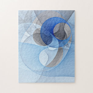 Modern Abstract Blue Grey Fractal Art Graphic Jigsaw Puzzle