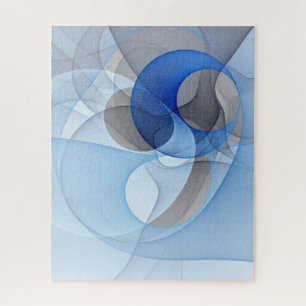 Modern Abstract Blue Grey Fractal Art Graphic Jigsaw Puzzle