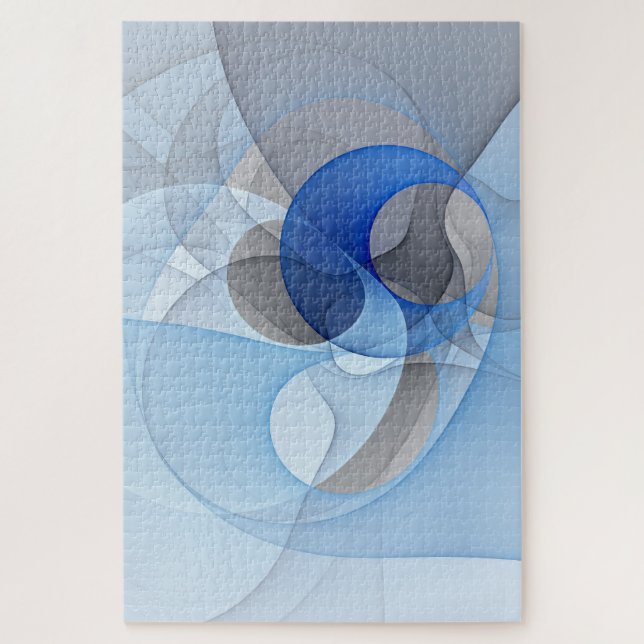 Modern Abstract Blue Grey Fractal Art Graphic Jigsaw Puzzle (Vertical)