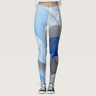 Modern Abstract Blue Grey Fractal Art Graphic Leggings