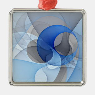 Modern Abstract Blue Grey Fractal Art Graphic Metal Ornament