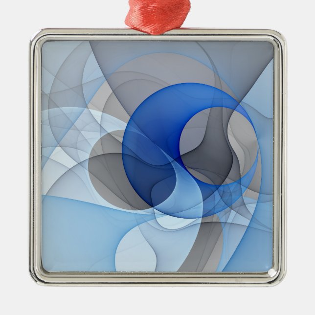 Modern Abstract Blue Grey Fractal Art Graphic Metal Ornament (Front)