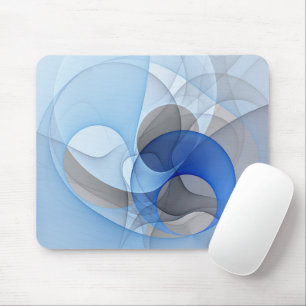 Modern Abstract Blue Grey Fractal Art Graphic Mouse Pad