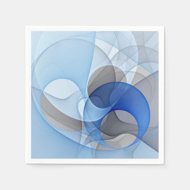 Modern Abstract Blue Grey Fractal Art Graphic Napkin (Front)