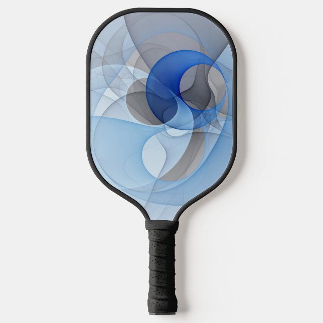 Modern Abstract Blue Grey Fractal Art Graphic Pickleball Paddle (Front)
