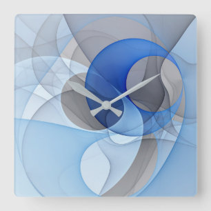 Modern Abstract Blue Grey Fractal Art Graphic Square Wall Clock