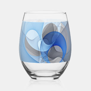 Modern Abstract Blue Grey Fractal Art Graphic Stemless Wine Glass
