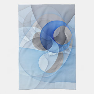 Modern Abstract Blue Grey Fractal Art Graphic Tea Towel