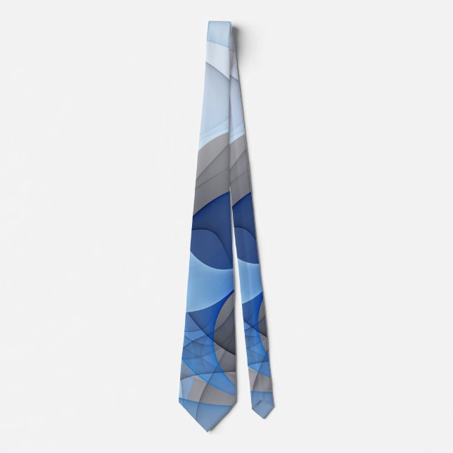 Modern Abstract Blue Grey Fractal Art Graphic Tie (Front)