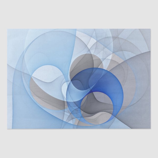 Modern Abstract Blue Grey Fractal Art Graphic Tissue Paper (Front)