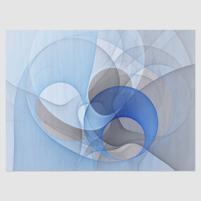 Modern Abstract Blue Grey Fractal Art Graphic Tissue Paper (Front)