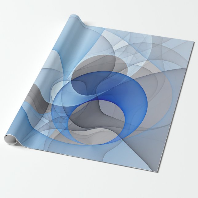 Modern Abstract Blue Grey Fractal Art Graphic Wrapping Paper (Unrolled)