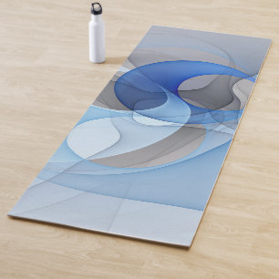 Modern Abstract Blue Grey Fractal Art Graphic Yoga Mat