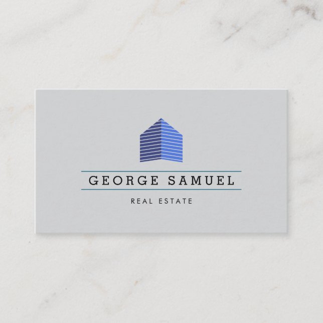 Modern Abstract Blue Home Logo Realtor Ash Black  Business Card (Front)