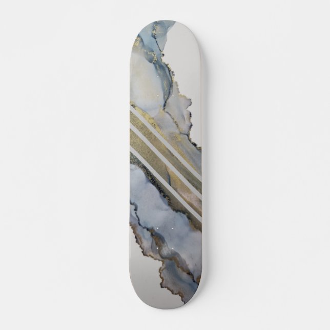 Modern Abstract Blue Ink Design  Skateboard (Front)