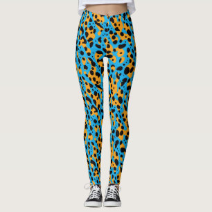 Modern Abstract Blue Leopard Spots Animal Print Leggings